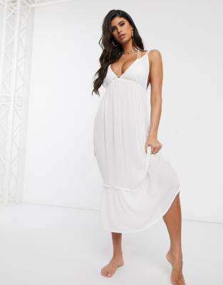 white ruffle beach dress