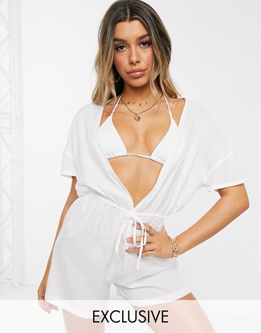 Akasa Exclusive beach playsuit in white