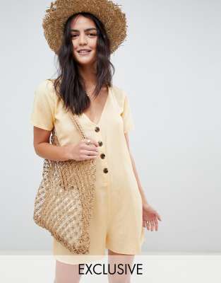 Akasa Exclusive Button Beach Romper-brown