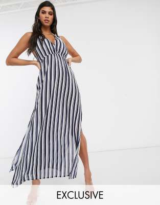 Akasa Exclusive Maxi Beach Dress In Navy Stripe-multi