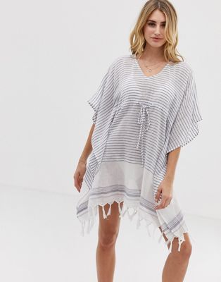 Akasa – Exklusiv, randig strandklänning i kaftanmodell-Flerfärgad