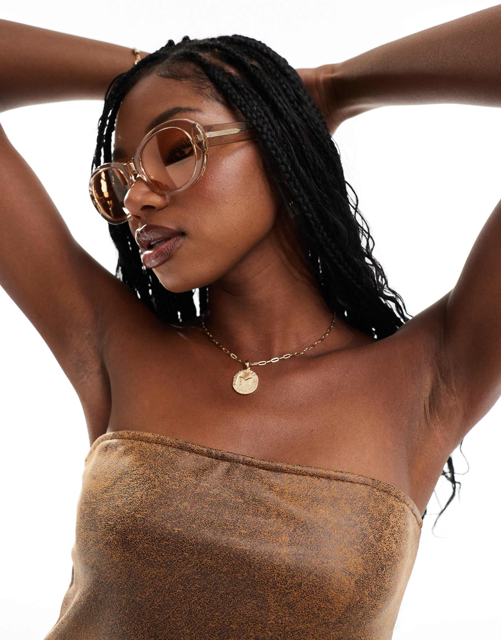 a.kjaerbede anma round sunglasses in champagne