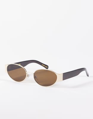 A.Kjaerbede - Bella - Lunettes de soleil ovales avec monture en métal - Doré/semi-écaille de tortue