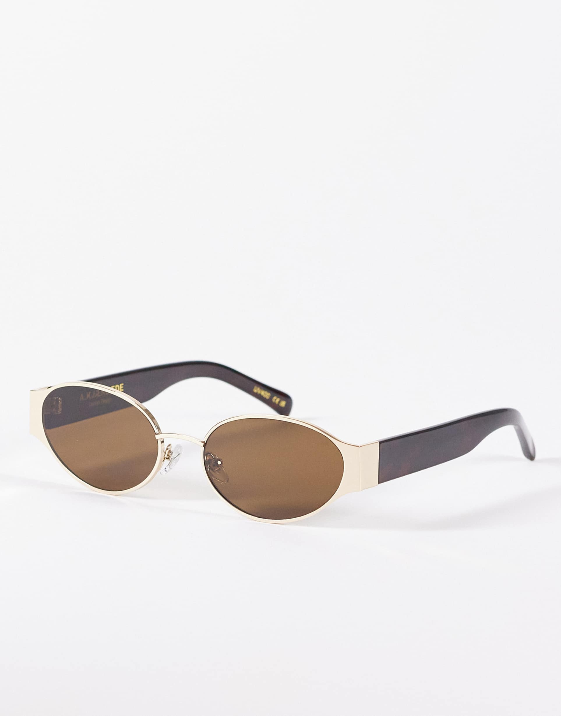 a.kjaerbede bella oval metal framed sunglasses in gold and demi tortoise