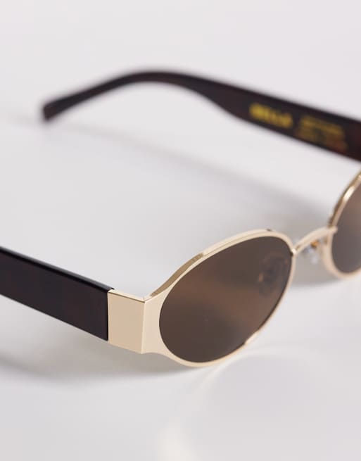 A.Kjaerbede Bella oval metal framed sunglasses in gold and demi tortoise, 2 of 3