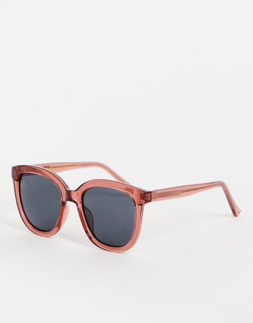 A.Kjaerbede – Billy – Jasnoczerwone kwadratowe okulary przeciwsłoneczne oversize w przezroczystych oprawkach