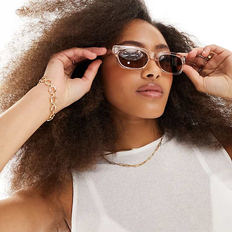 Unique Transparent Lens Crossover Round Sunglasses Unique Transparent Lens Crossover Round Sunglasses