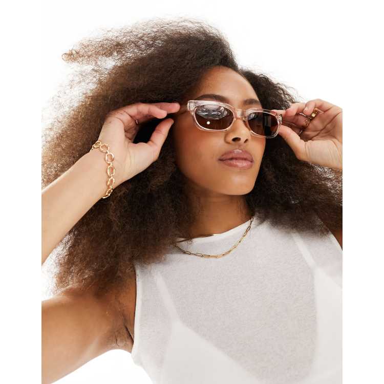Unique Transparent Lens Crossover Round Sunglasses