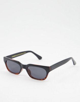 A.Kjaerbede Bror slim retro rectangular sunglasses in black to brown tort fade