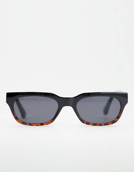  AKjaerbede Bror slim retro rectangular sunglasses in black to brown tort fade 