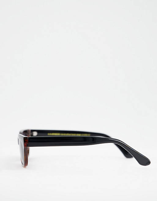  AKjaerbede Bror slim retro rectangular sunglasses in black to brown tort fade 