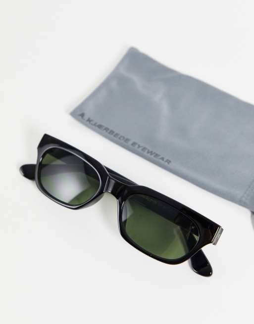 A.Kjaerbede Bror unisex slim retro rectangular sunglasses in black, 4 of 4