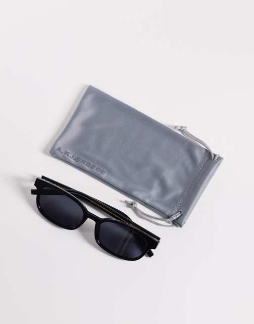 A.Kjaerbede Charlie slim rectangular sunglasses in black, 3 of 3