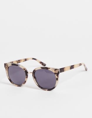 Gray unisex round sunglasses in cream tort-Neutral