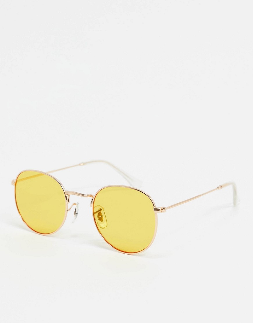 A.Kjaerbede - Guldfarvede runde solbriller med gule glas