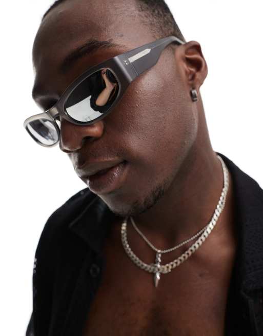 A.Kjaerbede gust racer sunglasses in matte gray with silver lens
