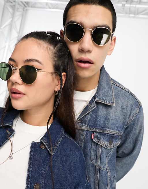 A.Kjaerbede Hello Round Sunglasses In Gold Green ASOS
