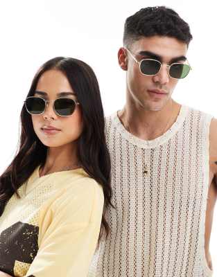 A. Kjaerbede - Hello - Runde Sonnenbrille mit goldfarbenem Metallrahmen