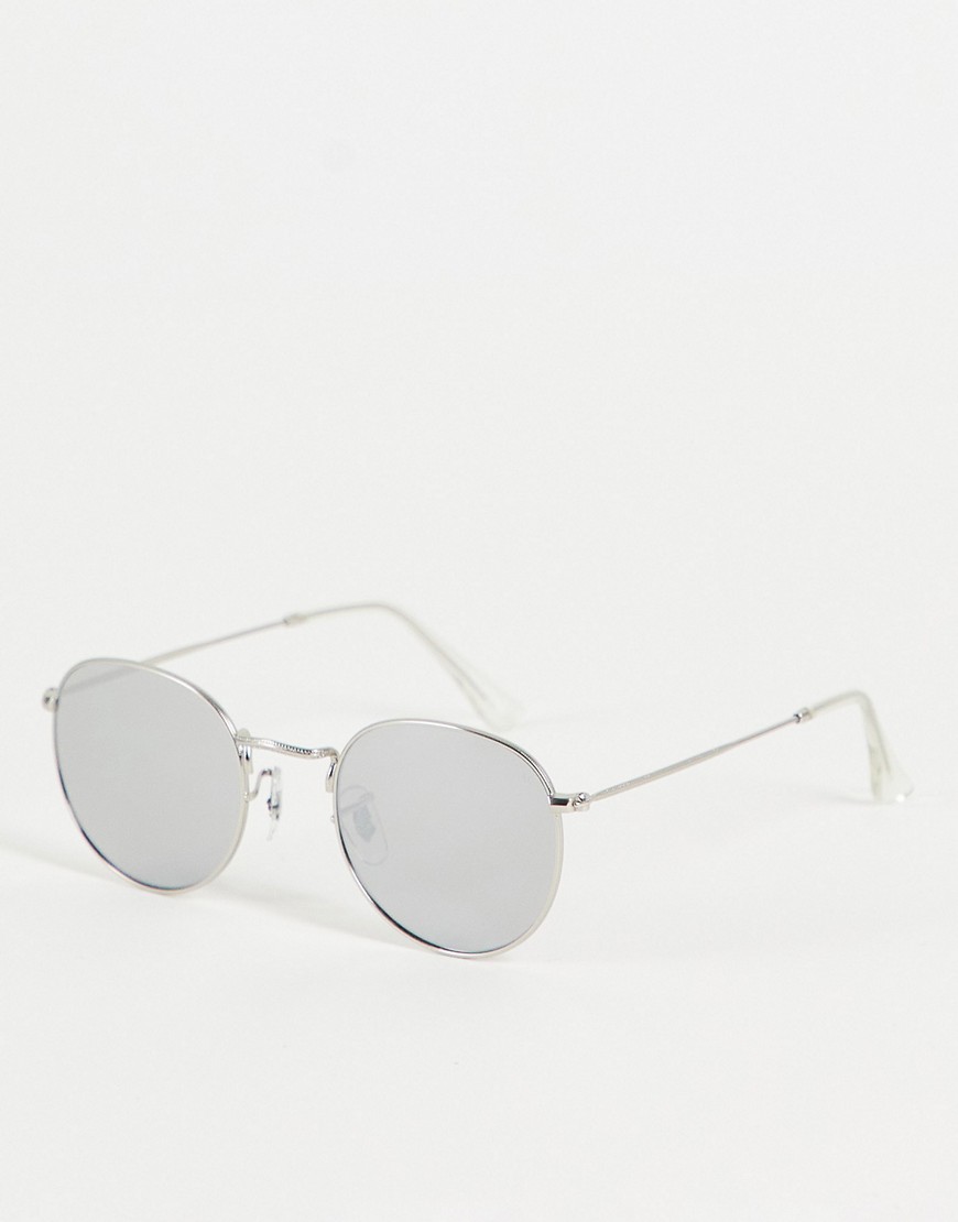 A.Kjaerbede Hello unisex round sunglasses in silver with mirrored lens