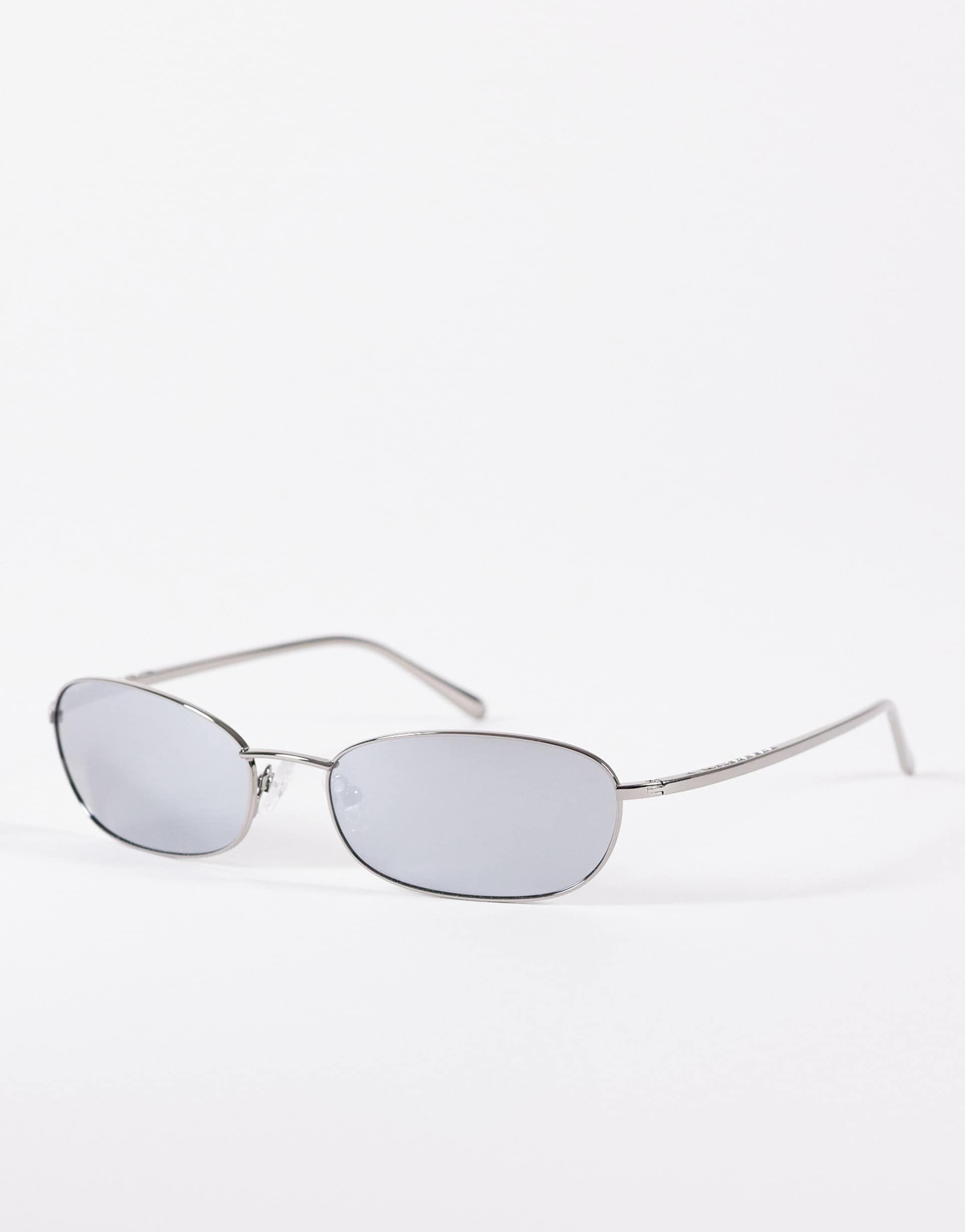 a.kjaerbede jack slim oval metal frame sunglasses in gun metal with silver reflective lens
