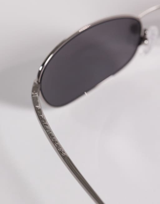 A.Kjaerbede Jack slim oval metal frame sunglasses in gun metal with silver reflective lens, 2 of 3