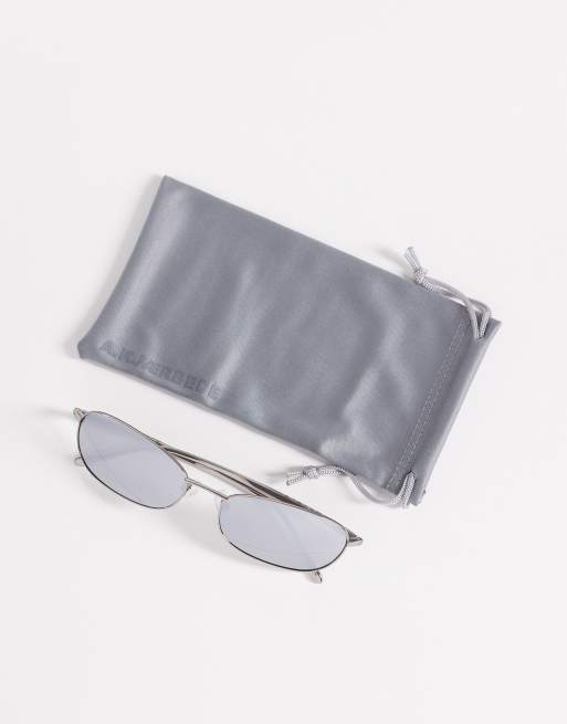 A.Kjaerbede Jack slim oval metal frame sunglasses in gun metal with silver reflective lens, 3 of 3