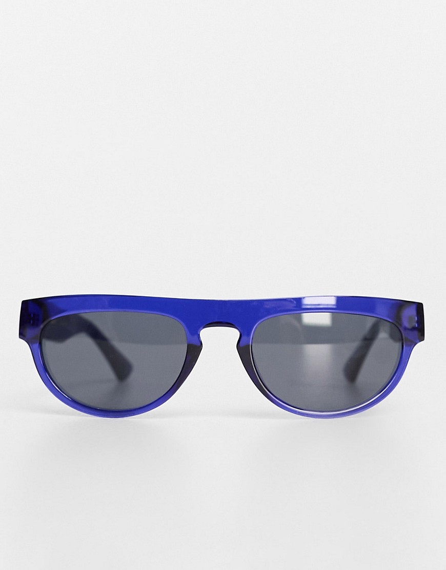 Jake flat top round festival sunglasses in dark blue transparent