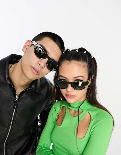 A.kjaerbede Jake Flat Top Round Sunglasses In Green Marble Transparent