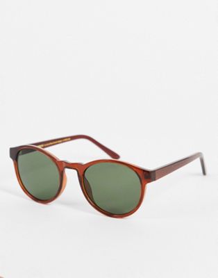 A.Kjaerbede Marvin round sunglasses in brown transparent - ASOS Price Checker
