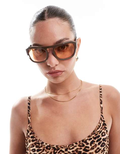 A.Kjaerbede Max oversized wraparound sunglasses in chocolate brown - view 1