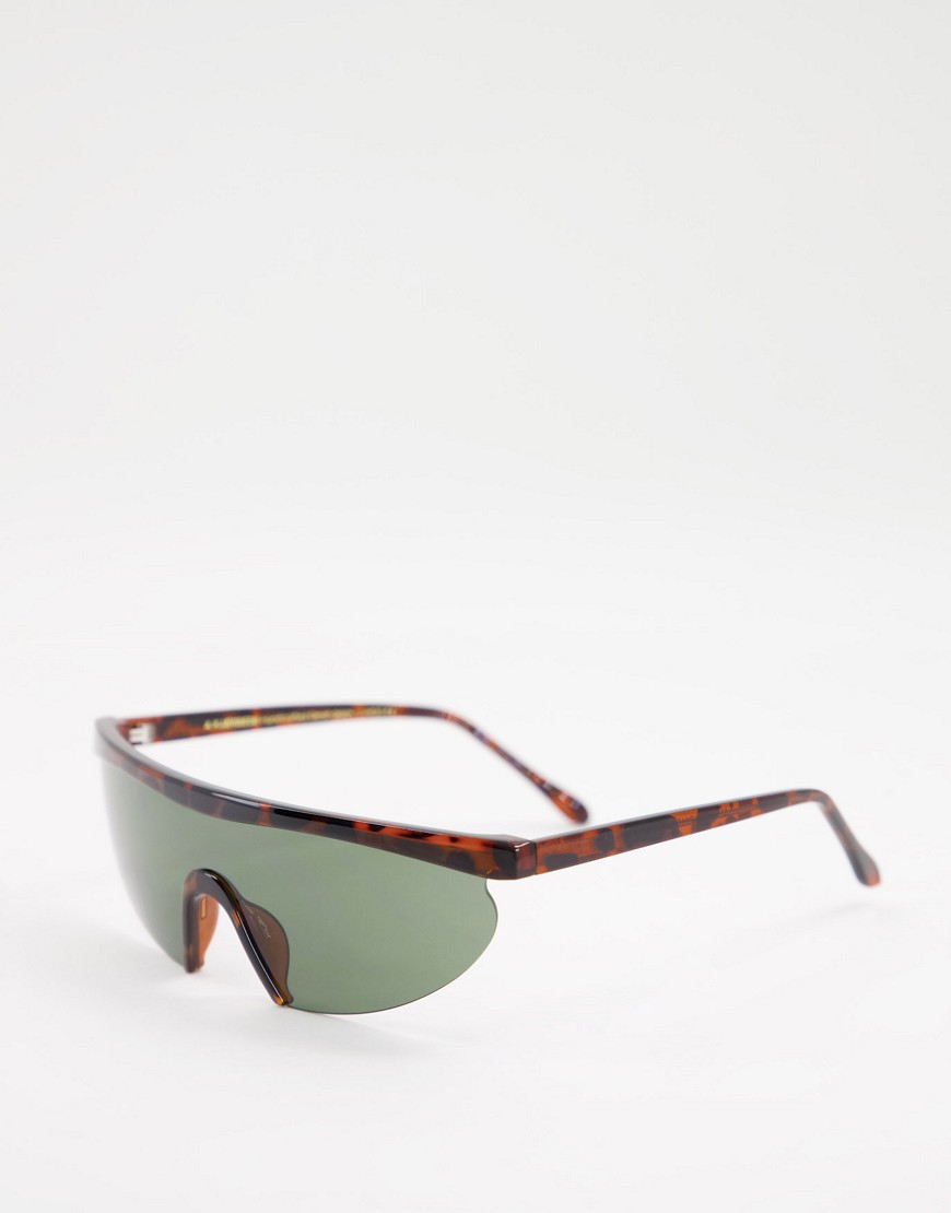 A.Kjaerbede – Move 2 – Bruna spräckliga breda visor-solglasögon utan bågar nedtill i unisex-modell