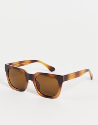 A.kjaerbede – Nancy – Eckige Unisex-Sonnenbrille in dunkelbrauner Schildpattoptik im Stil der 70er