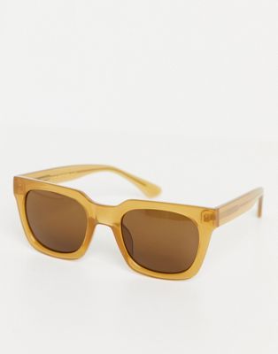 A.Kjaerbede – Nancy – Eckige Unisex-Sonnenbrille in Hellbraun im Stil der 70er