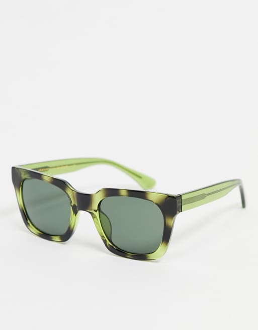 A.Kjaerbede - Nancy - Occhiali da sole unisex squadrati stile anni '70 verde scuro tartarugato