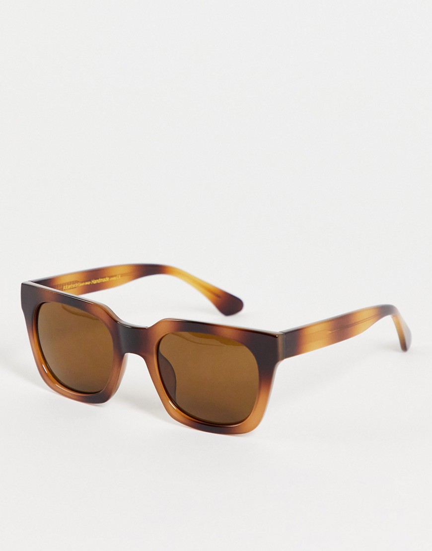 A.Kjaerbede - Nancy - Uniseks - Jaren 70 stijl vierkante zonnebril in donkerbruine tortoise