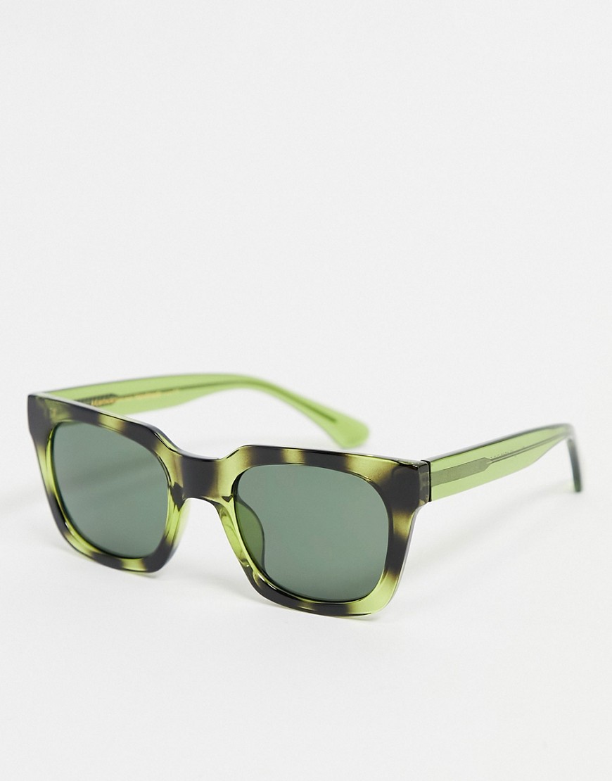 A.Kjaerbede - Nancy - Uniseks - Jaren 70 stijl vierkante zonnebril in donkergroene tortoise
