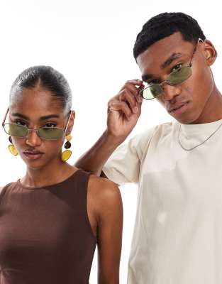 A.kjaerbede Noah Rectangular Metal Frame Sunglasses