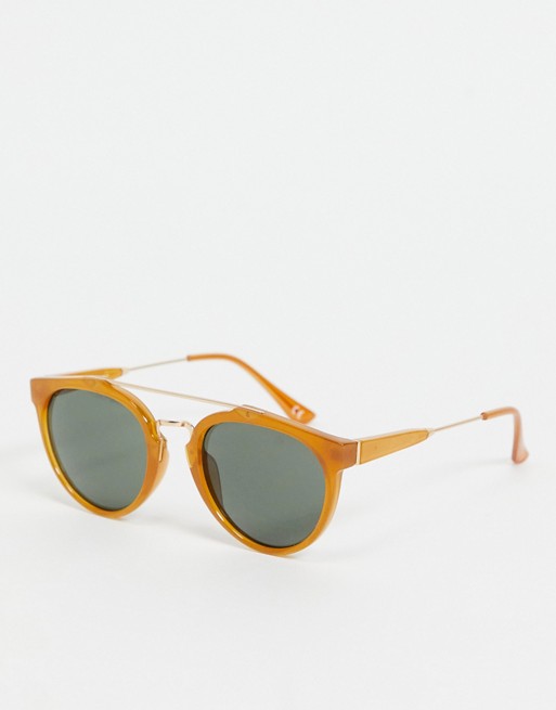 A.Kjaerbede Posh unisex round sunglasses in orange with flat brow detail