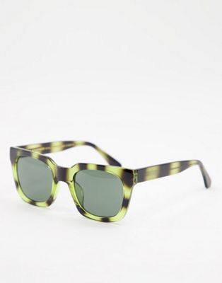 A.Kjærbede – Nancy – Eckige Unisex-Sonnenbrille in dunkelgrüner Schildpattoptik im Stil der 70er