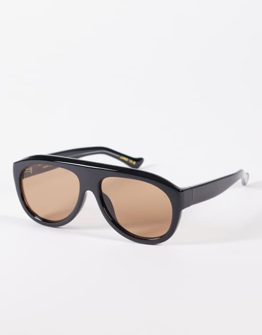 A.Kjærbede - Rio - Sorte oversized aviator-solbriller med skjold-design