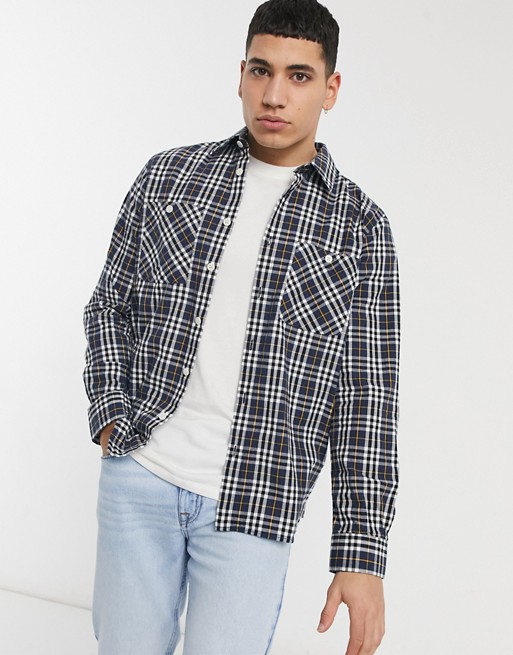 Albam Utility factory check overshirt in navy