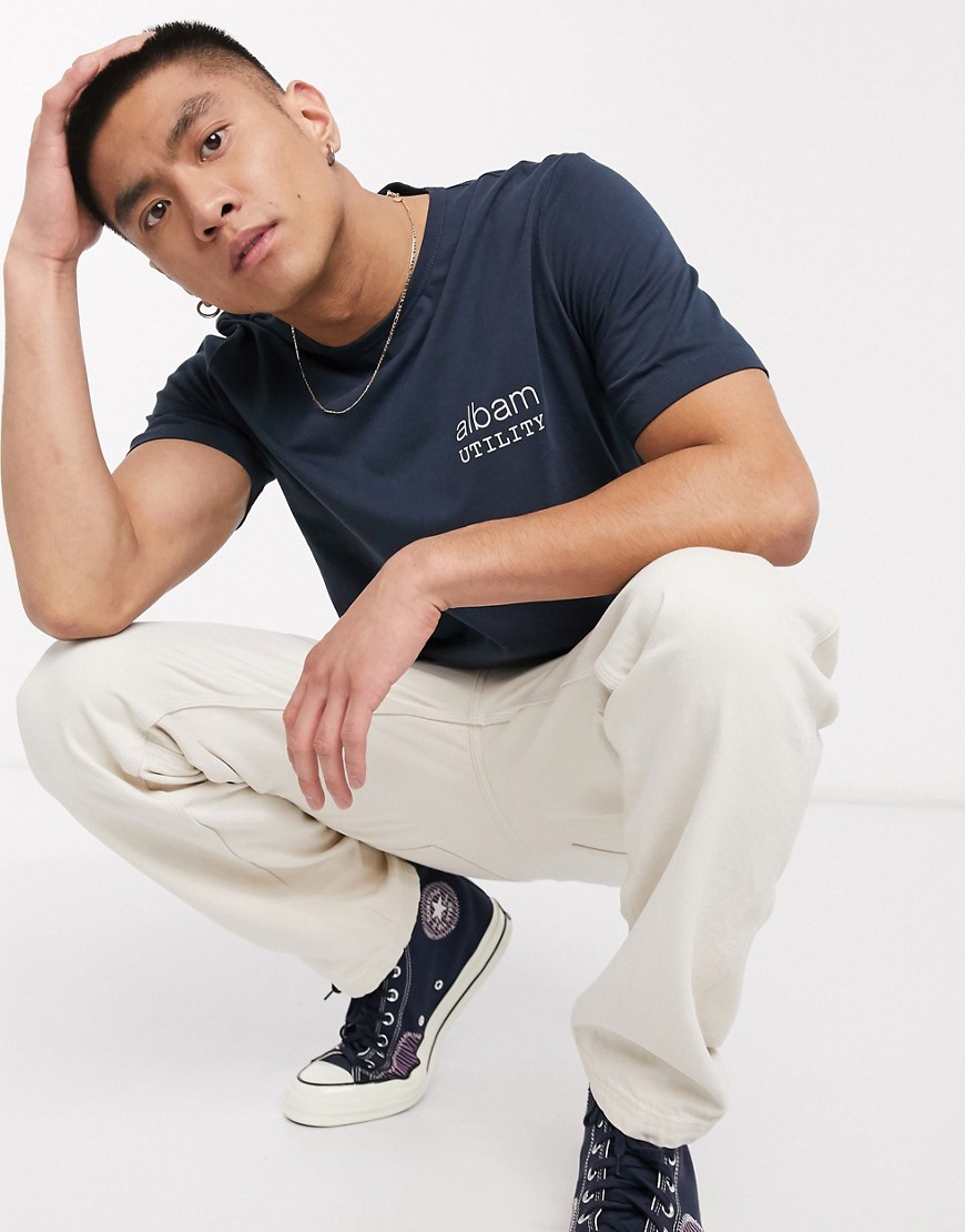 Albam - Utility T-shirt in marineblauw met grafische print aan de voor- en achterkant