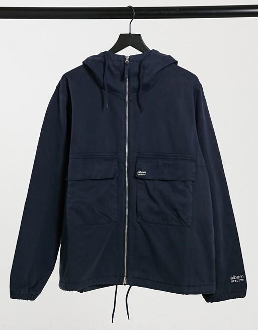 Albam Utility twill hooded jacket in navy