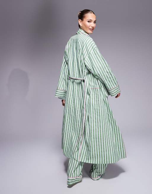 Albornoz verde a rayas de tela de ASOS DESIGN, 4 de 4
