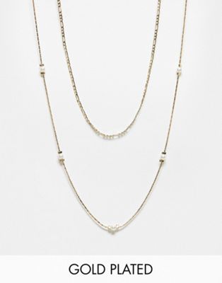 ALDO 2 pack gold plated delicate necklaces with faux pearl detail in gold