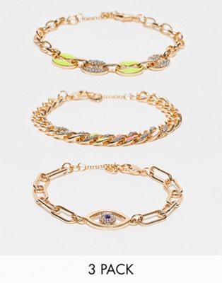 Aldo 3 pack chain bracelets with charms in gold multi
