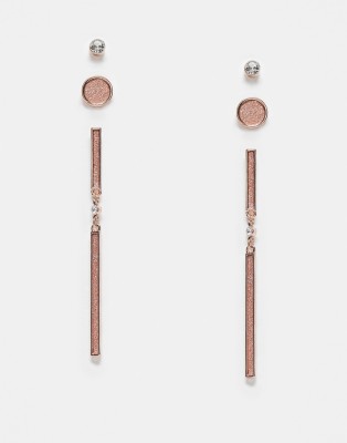 Aldo 3 pack drop earrings and studs in multi