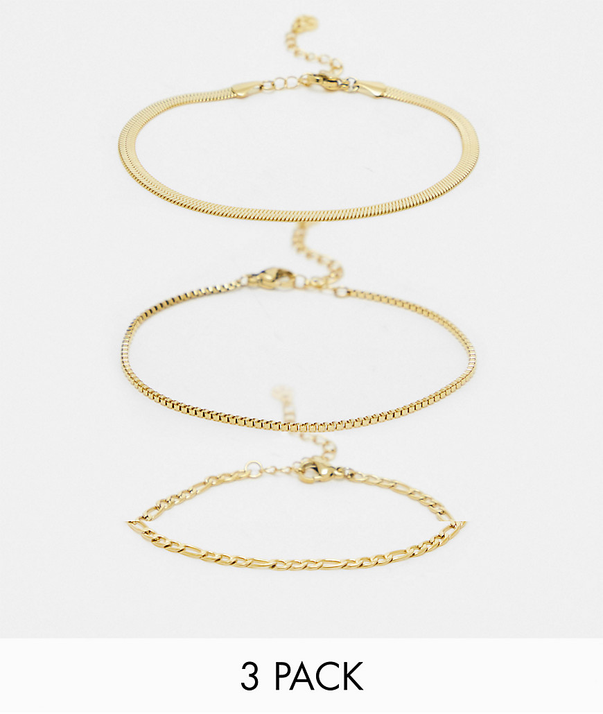 ALDO 3 pack of stainless steel snake and figaro chain bracelet in gold