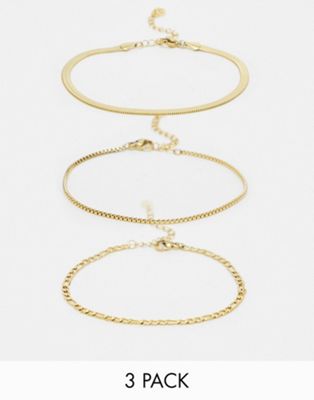 ALDO 3 pack of stainless steel snake and figaro chain bracelet in gold