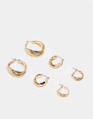 ALDO 3 pack of triple hoop earrings in gold - ASOS Price Checker